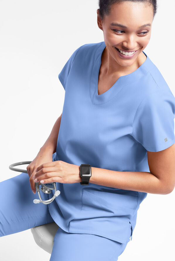 Butter-Soft Originals Women's 6-Pocket Scallop Neck Scrub Top - Ceil Blue - 4