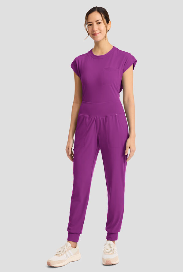 Cherokee Achieve Women's 5-Pocket STRETCH Cargo Jogger Knit Scrub Pants - Wild Mulberry - 5