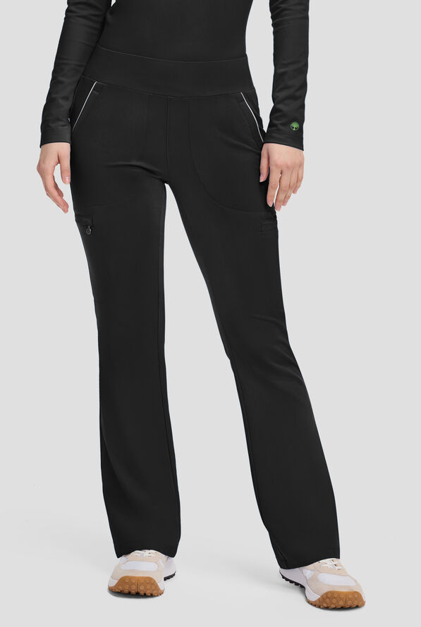 Healing Hands 360 Joelle Women's 6-Pocket STRETCH High Waist Flare Leg Scrub Pants - Petite - Black - 1