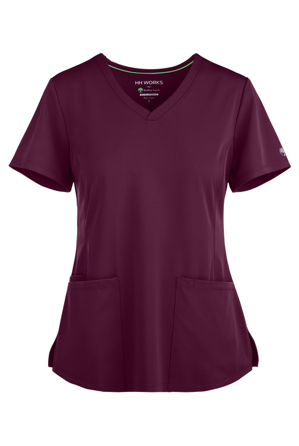 HH Works by Healing Hands Monica Women's 4-Pocket STRETCH V-Neck Scrub Top - Wine - 1