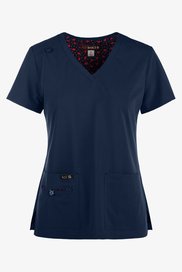 koi Basics Becca Women's 4-Pocket STRETCH V-Neck Scrub Top - Navy - 1
