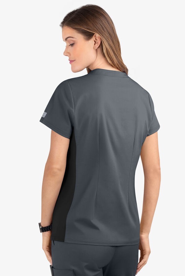 Butter-Soft STRETCH Women's 3-Pocket Contrast Scrub Top - Pewter/Black - 4