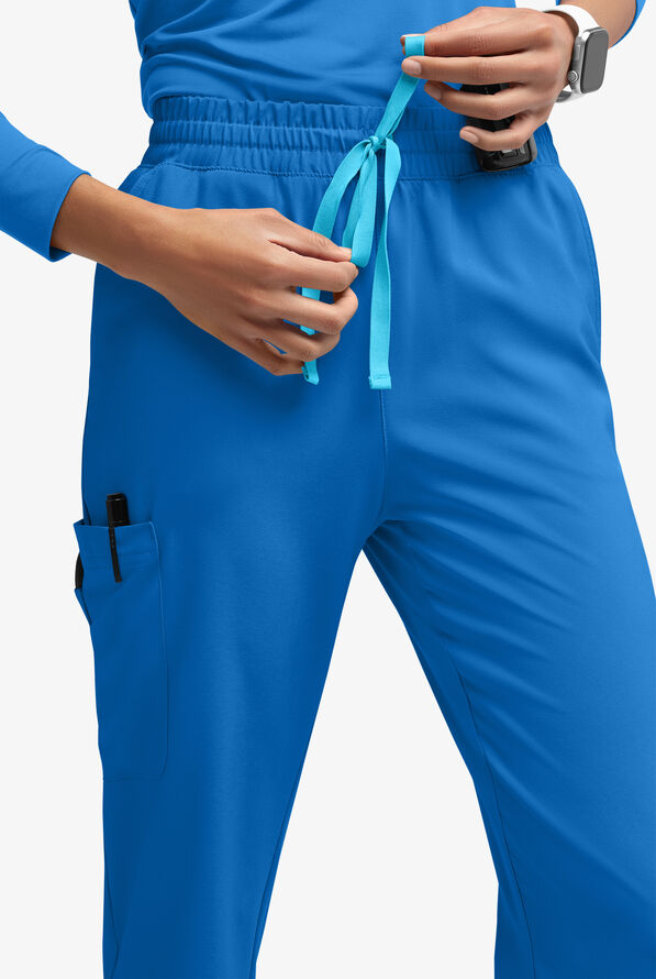 Easy STRETCH Naya Women’s Natural Waist 6-Pocket Straight Leg Scrub Pants - Petite - Royal/Turquoise - 3