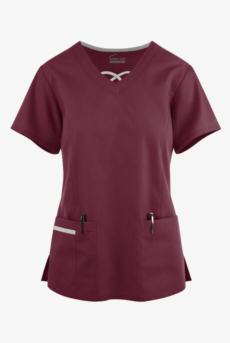 Butter-Soft Originals Women's 3-Pocket Crisscross Contrast V-Neck Scrub Top