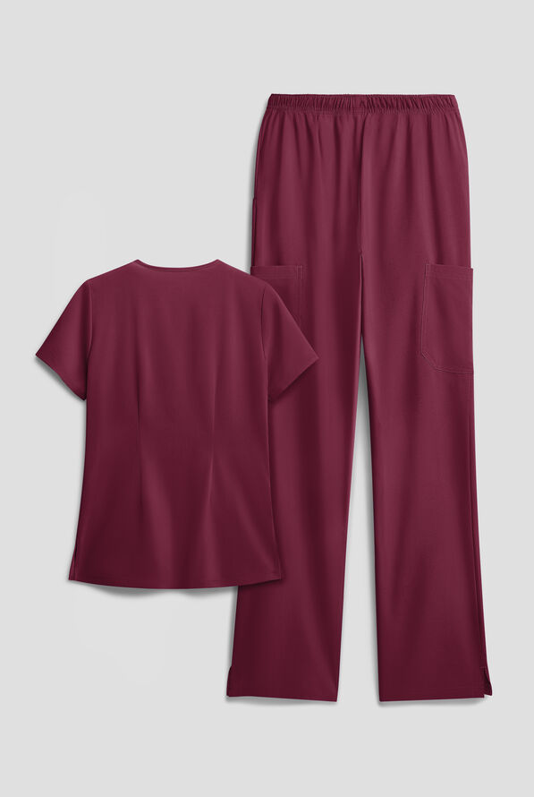 Easy STRETCH Women's 8-Pocket Scrub Set - Wine - 2