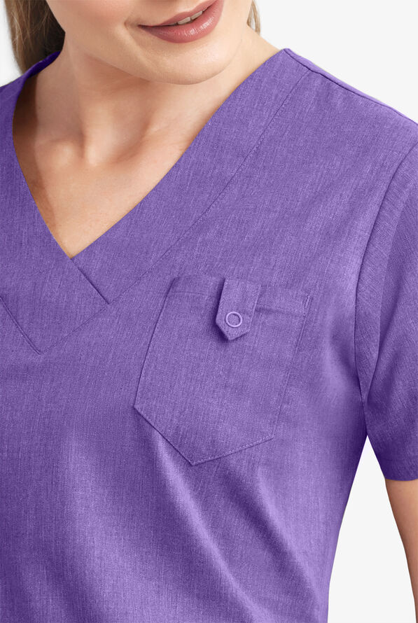 Butter-Soft STRETCH Women's 6-Pocket V-Neck Scrub Top - Sparkling Grape Heather - 6