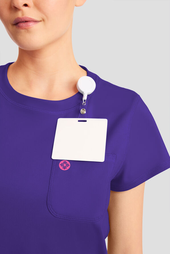 Med Couture Amp Knit Women's 2-Pocket STRETCH Crew Neck Scrub Top - Galactic Purple - 5