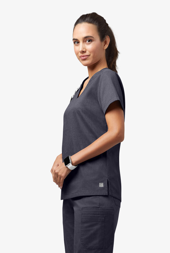 Butter-Soft STRETCH Women's V-Neck Tuck In Top - Heather Charcoal - 3