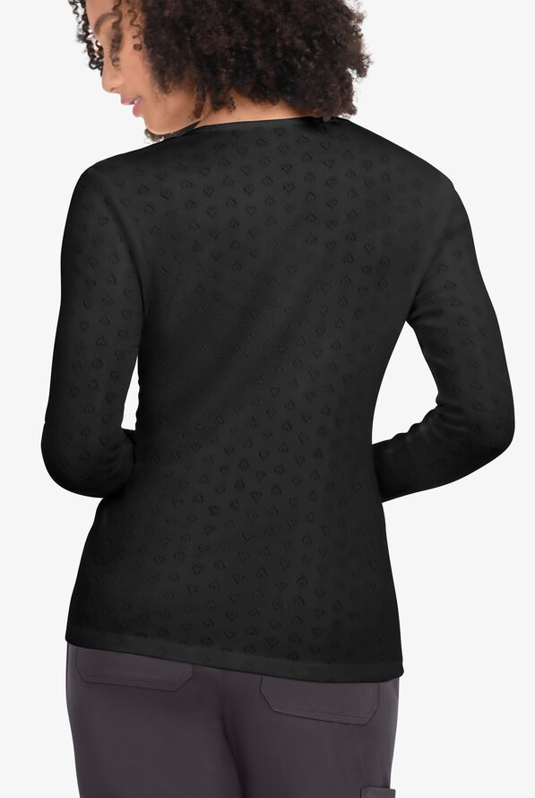 koi Essentials Rohan Women's Heart Pointelle Long Sleeve Underscrub - Black - 3