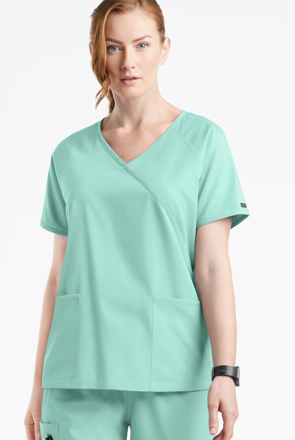 Butter-Soft Originals Women's 3-Pocket Mock Wrap Scrub Top - Water Mint - 2