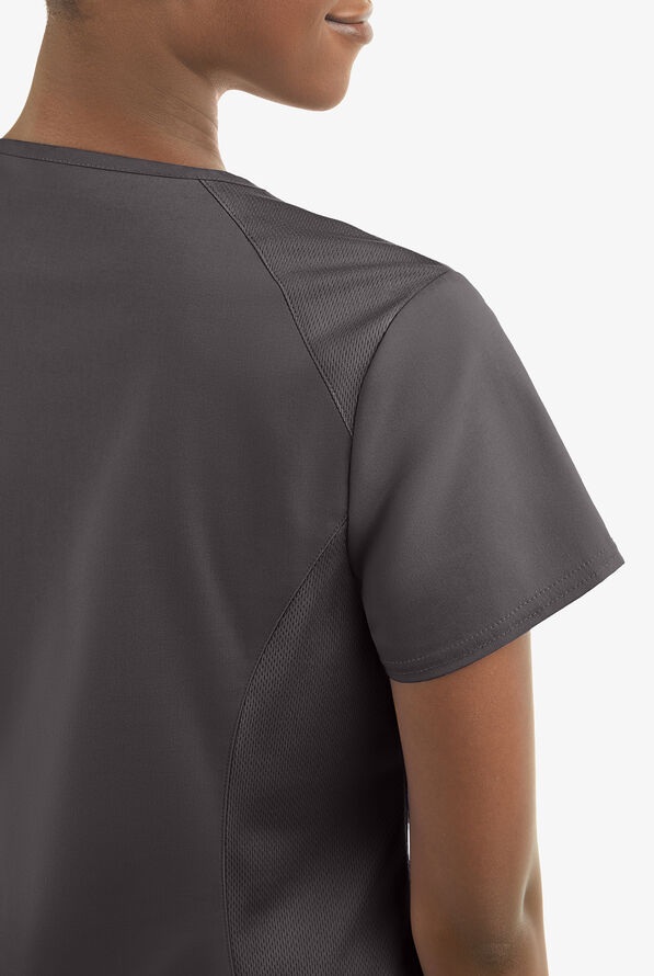 UA Exclusive Cherokee Workwear Professionals Active Women's 2-Pocket STRETCH Mock Wrap Scrub Top - Pewter - 6