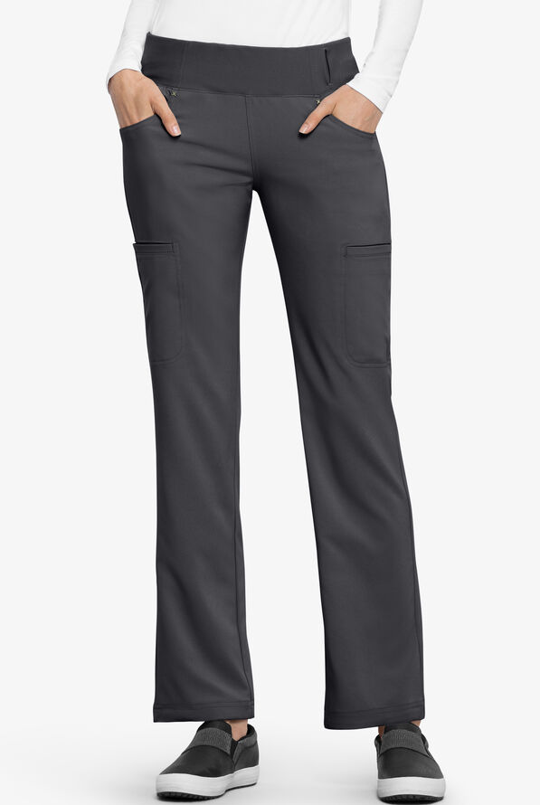 Cherokee iflex Women's 6-Pocket STRETCH Knit Waistband Cargo Scrub Pants - Tall - Pewter - 1