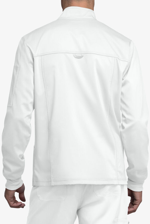 Cherokee Workwear Revolution Men's 5-Pocket STRETCH Zip Front Scrub Jacket - White - 3