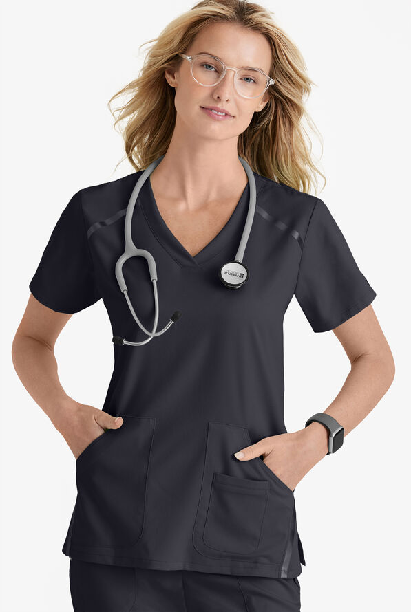 Grey's Anatomy™ by Barco Impact Elevate Women's 3-Pocket STRETCH V-Neck Scrub Top - Steel Gray - 2