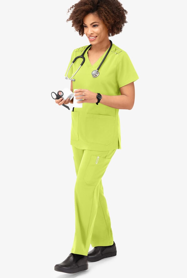 Easy STRETCH Leila Women's 3-Pocket Lace Up Grommet Scrub Top - Fresh Lime - 6