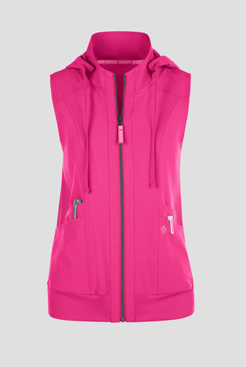 Med Couture Amp Women's 4-Pocket STRETCH Zip Front Removable Hoodie Scrub Vest