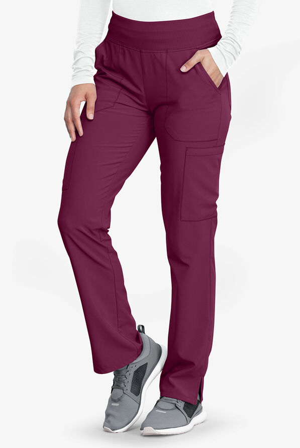 Dickies EDS Essentials Women's 7-Pocket STRETCH Elastic Waistband Cargo Scrub Pants - Petite - Wine - 1