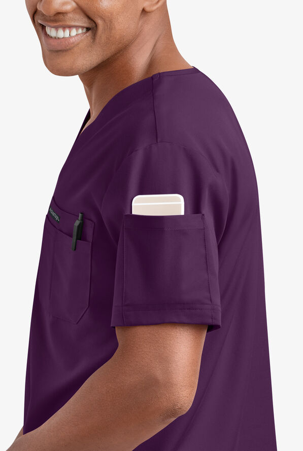 Advantage STRETCH Men's 4-Pocket V-Neck Scrub Top - Eggplant - 3