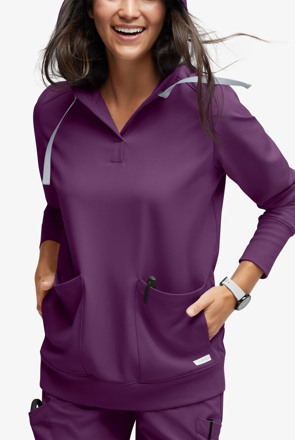 Sudadera médica con capucha ReSurge Jasper con mangas largas y 4 bolsillos para mujer - Eggplant - 3