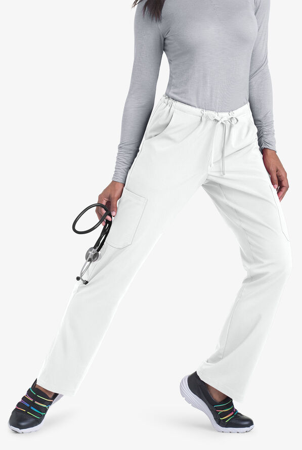 Easy STRETCH Eden Women's 4-Pocket Drawstring Scrub Pants - White - 3