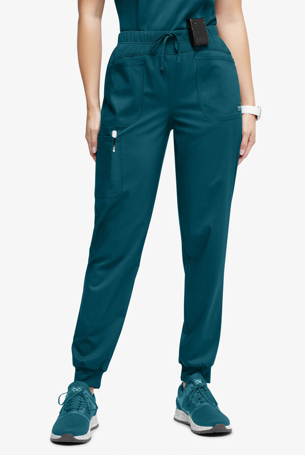 UA Exclusive Cherokee Workwear Revolution Women's 4-Pocket STRETCH Cargo Jogger Scrub Pants - Caribbean Blue - 1