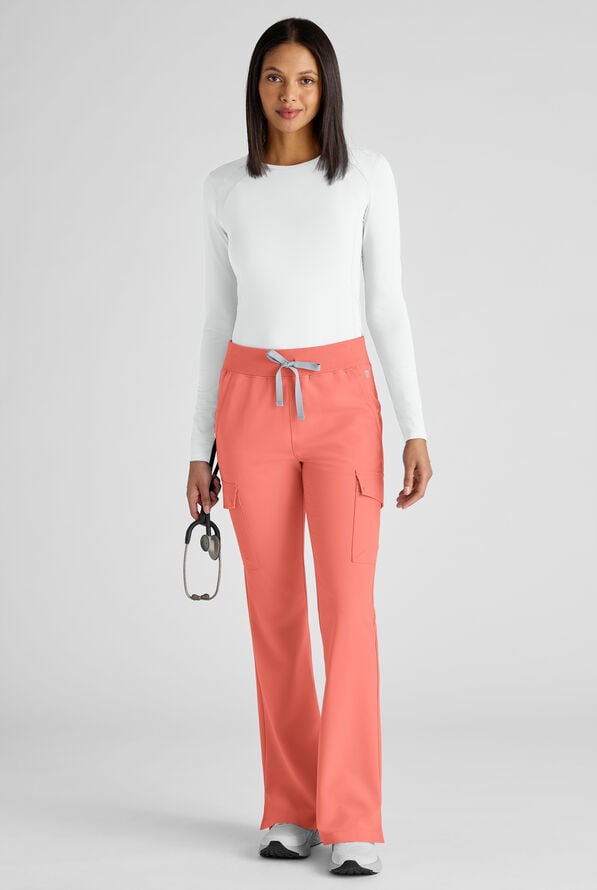 ReSurge Avon Women's 7-Pocket Flare Leg Cargo Scrub Pant - Petite - Chilled Guava - 7
