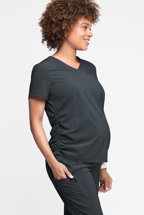 Easy STRETCH Tori Women's Cooling Knit Back Maternity Scrub Top - Pewter - 2