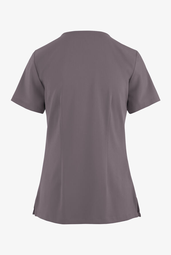 Easy STRETCH Gisele Women's 4-Pocket Lace Up V-Neck Scrub Top - Grey Stone - 4
