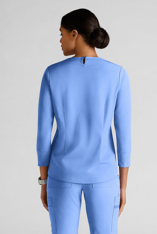 WhisperLite LYRA Women's 2-Pocket STRETCH 3/4" Sleeve Scrub Top - Ceil Blue - 2