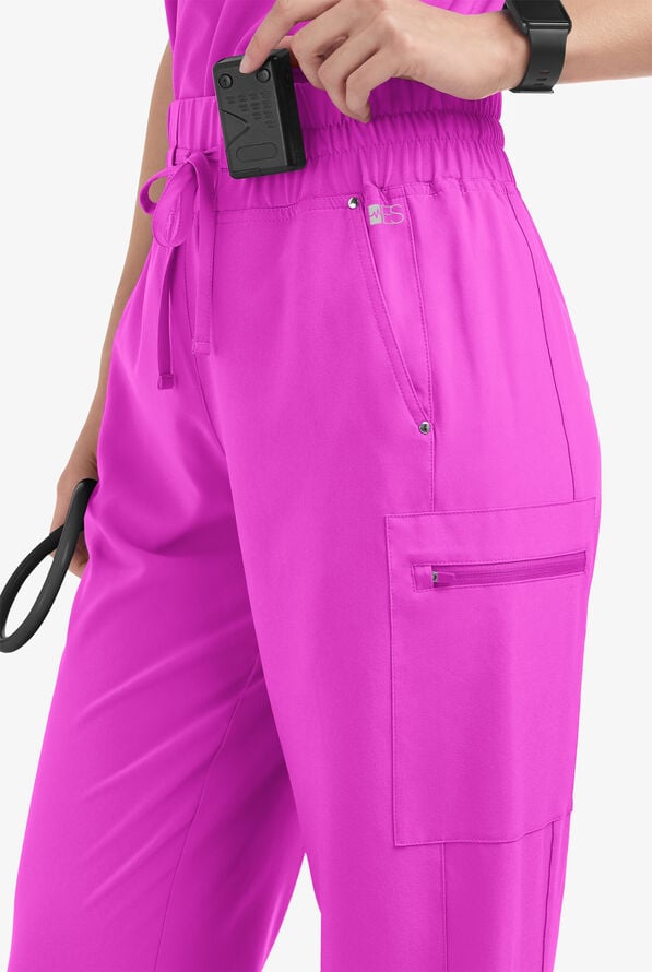Easy STRETCH Ellie Women's 5-Pocket High Waisted Wide Leg Scrub Pants - Electric Fuchsia - 2