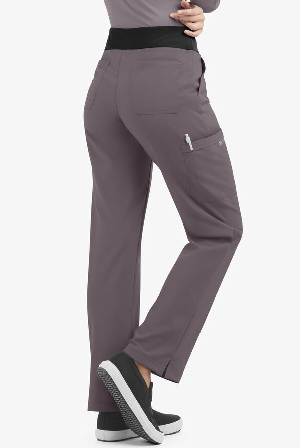 Easy STRETCH Sienna Women's 5-Pocket Sport Yoga Scrub Pants - Petite - Grey Stone/Black - 2