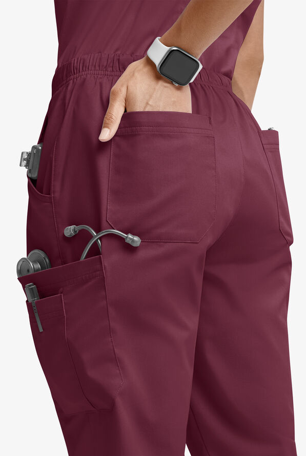 Butter-Soft STRETCH Women’s 10-Pocket Mid Rise Straight Leg Scrub Pant - Wine - 2