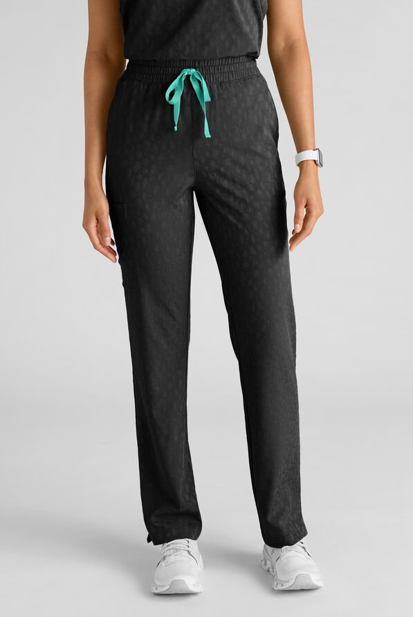 Easy STRETCH Naya Women's Jacquard 6-Pocket Straight Leg Scrub Pant - Onyx Black - 1
