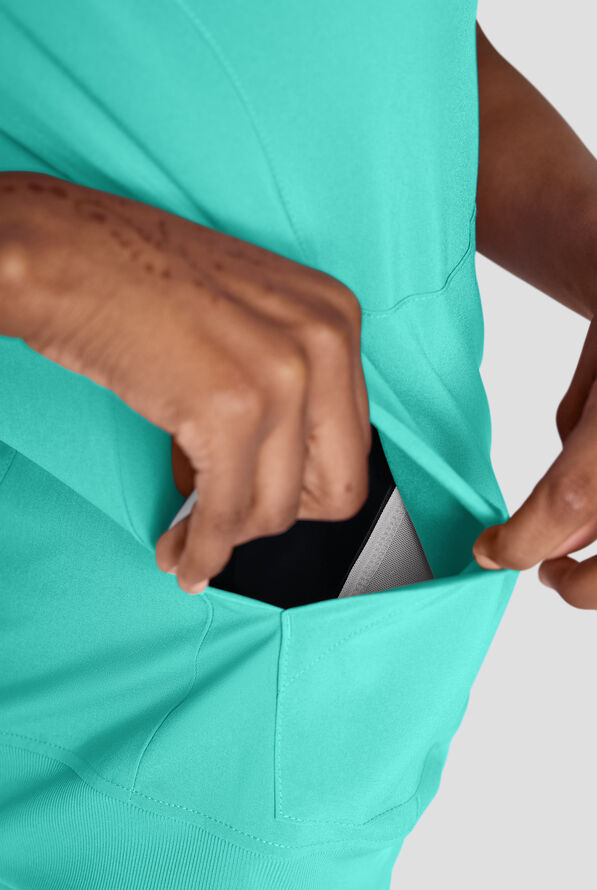 Easy STRETCH Anya Women's 2-Pocket Relaxed Crew Neck Scrub Top - Aqua Dust - 5