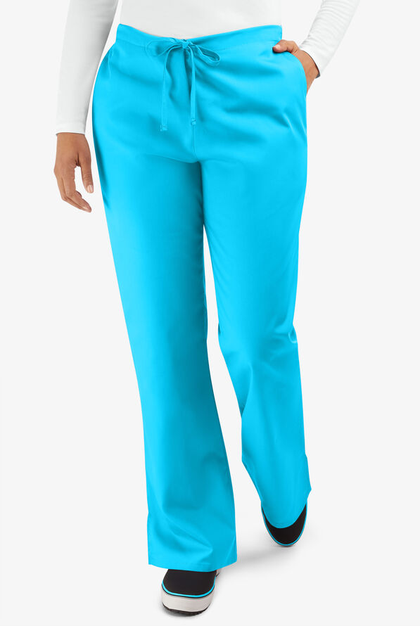 Cherokee Workwear Women's 3-Pocket Flare Leg Drawstring Scrub Pants - Tall - Turquoise - 1