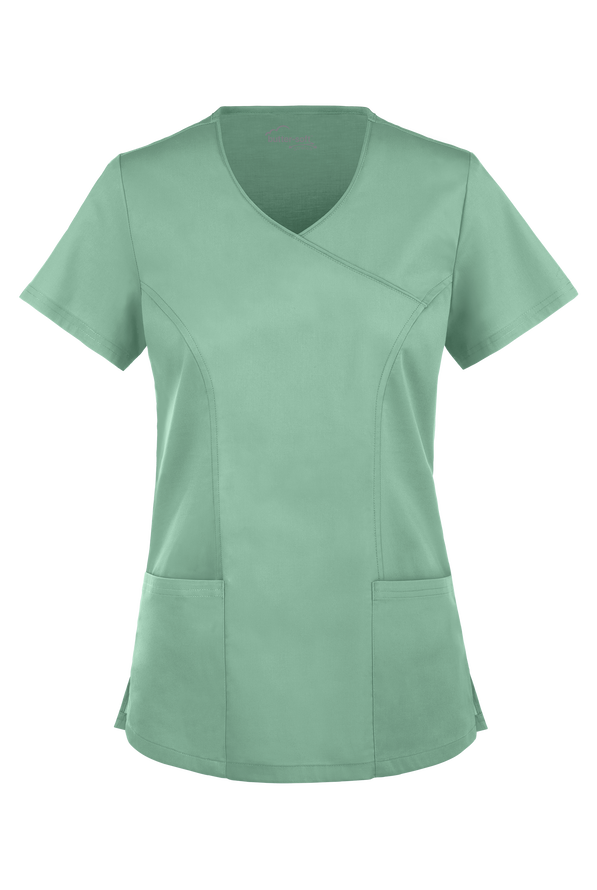 Butter-Soft STRETCH Women's 3-Pocket V-Neck Mock Wrap Scrub Top - Water Mint - 1