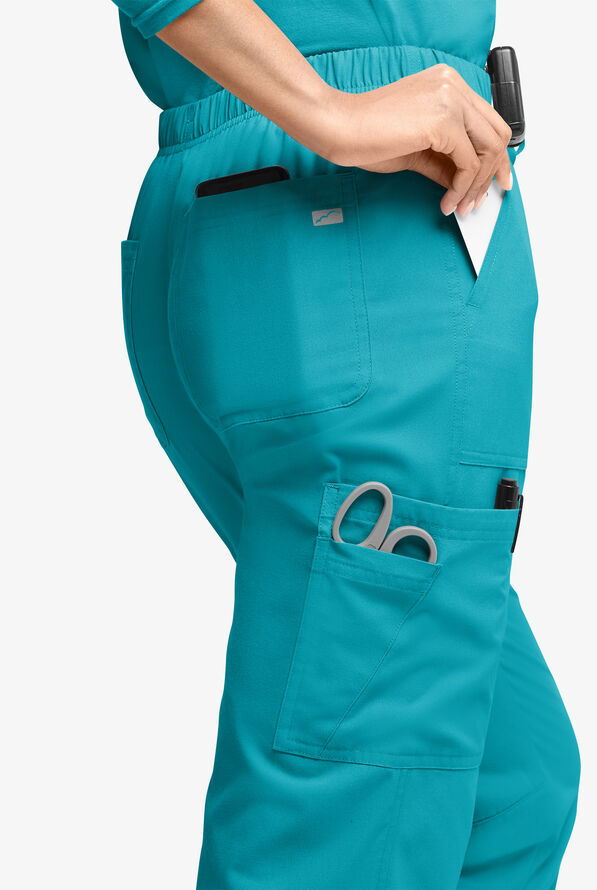 Pantalón médico Butter-Soft Originals de tiro medio estilo cargo con piernas rectas y 7 bolsillos para mujer - Teal - 2