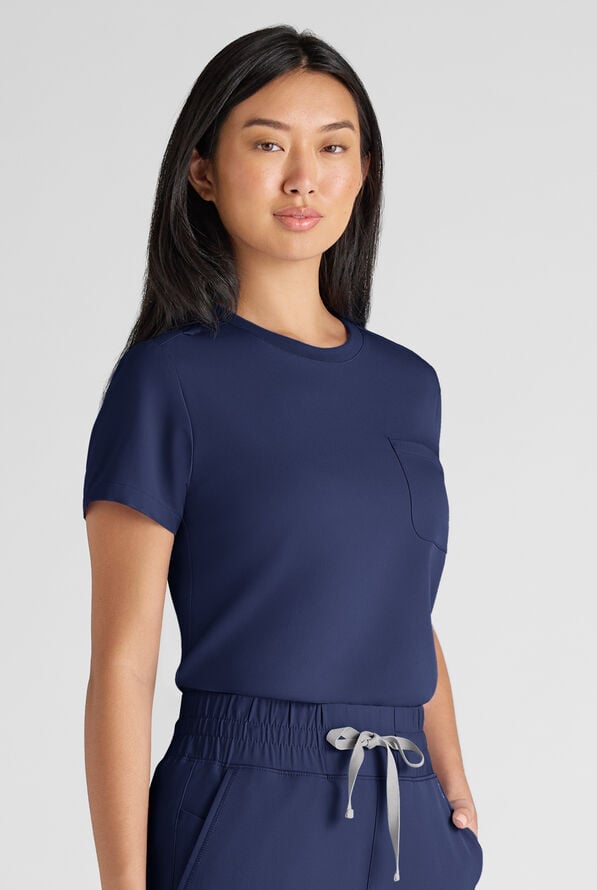 ReSurge Citrine Women's 1-Pocket Crew Neck Tuck In / Wear Out Scrub Top - Navy - 1