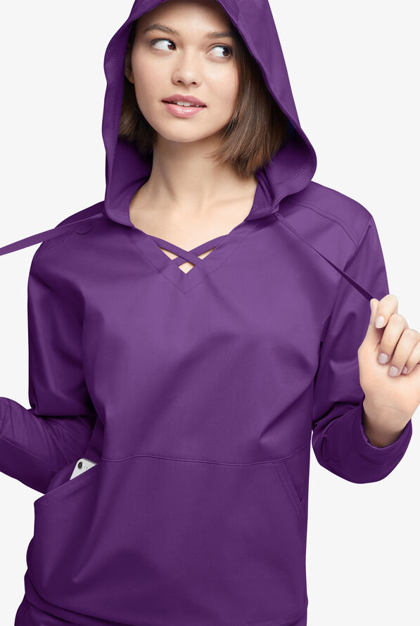 Sudadera m&eacute;dica UA Butter-soft STRETCH con capucha y 4 bolsillos para mujer - Eggplant - 4