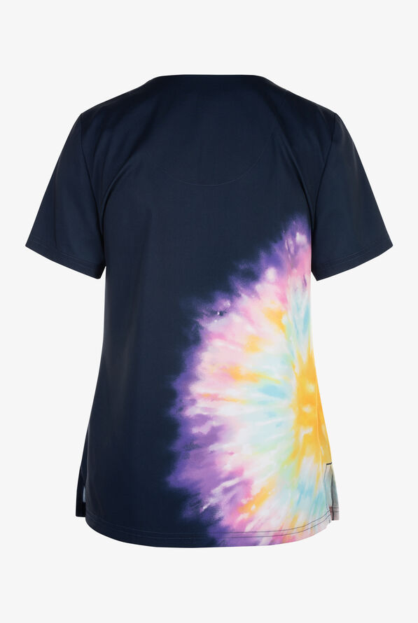 koi Basics Tie Dye Splash Women's 2-Pocket STRETCH V-Neck Print Scrub Top - null - 2