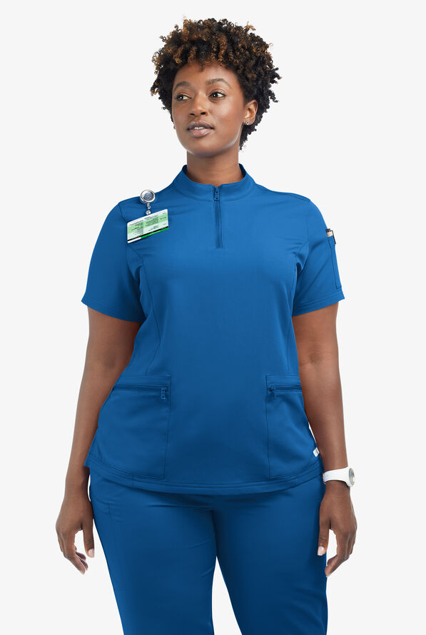 Butter-Soft Women's 5-Pocket Zipper Neck Short Sleeve Scrub Top **Slightly IRREGULAR** - Royal - 5