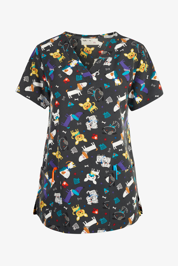Tasha and Me Chito Pet Eden Women's 2-Pocket STRETCH V-Neck Print Scrub Top - null - 1