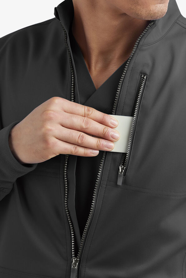 Advantage STRETCH Men's 4-Pocket Zip Front Warm-Up Scrub Jacket - Black - 5