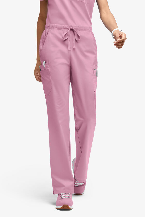 Butter-Soft STRETCH Women’s 10-Pocket Mid Rise Straight Leg Scrub Pant - Petite - Cherry Blossom - 1