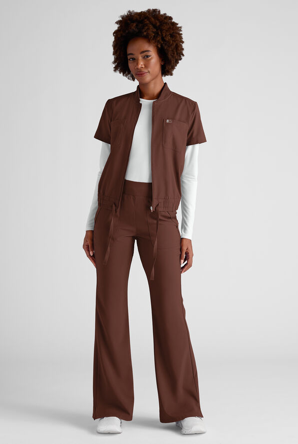 Easy STRETCH Sydney Women's Flare Leg Scrub Pants &ndash; 2-Piece Jumpsuit Bottom - Double Espresso - 6