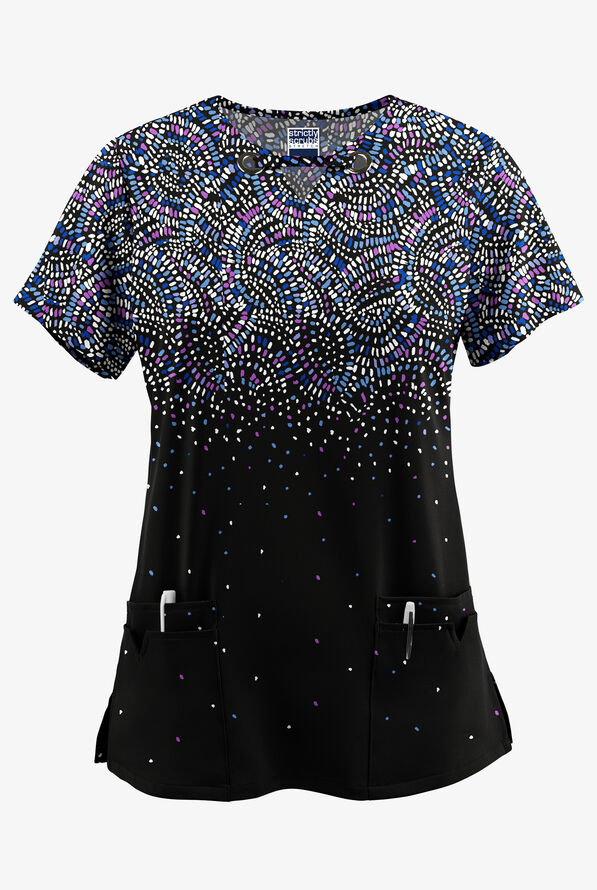 Strictly Scrubs STRETCH Roman Mosaic Women’s 4-Pocket Grommet Neck Print Scrub Top - null - 1