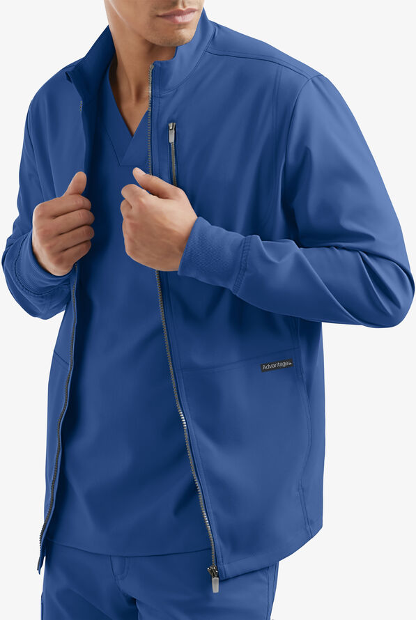 Advantage STRETCH Men's 4-Pocket Zip Front Warm-Up Scrub Jacket - Royal - 3