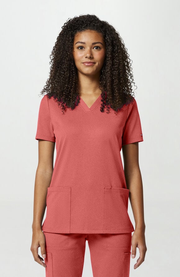 Cherokee Achieve Women's 2-Pocket STRETCH Knit V-Neck Scrub Top - True Coral - 2