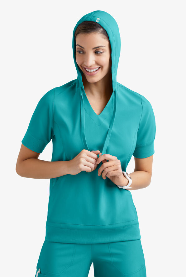 Sudadera m&eacute;dica manga corta Easy STRETCH True con capucha y 3 bolsillos para mujer - Teal - 3