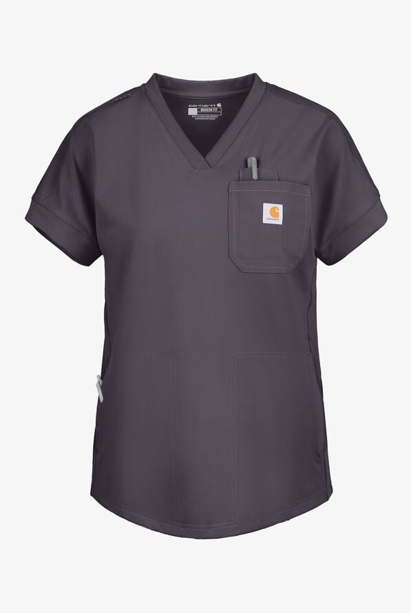 Carhartt Force&reg; Cross-Flex Knits Women's 5-Pocket STRETCH V-Neck Scrub Top - Pewter - 1